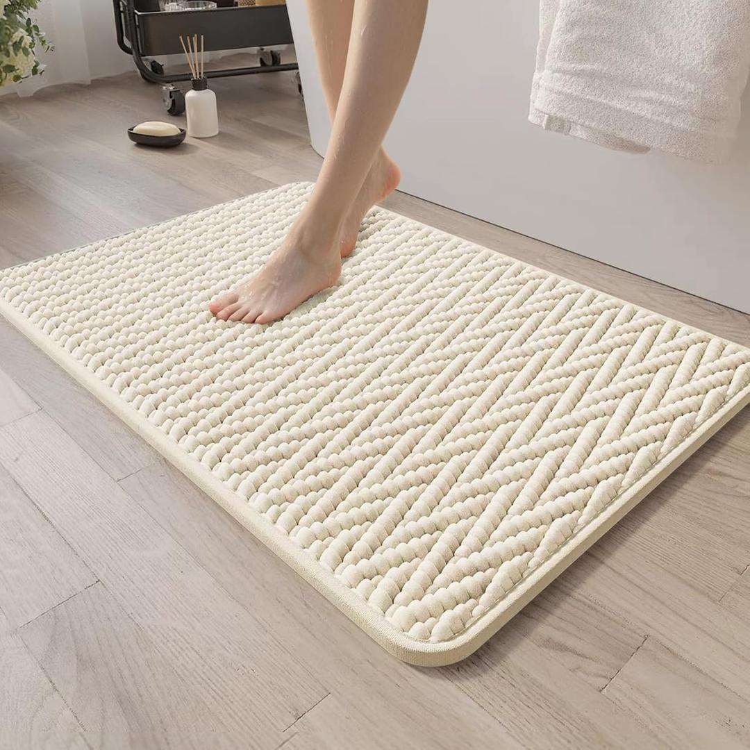 Bathroom Rugs Non-Slip Bath Mat,20"32",Machine Washable&Water Absorbent Bath mats for Bathroom, Soft Shaggy Thick Microfiber Bath Rug for Shower,Tub,Cream (1'8" x 2'8" (Rectangular))