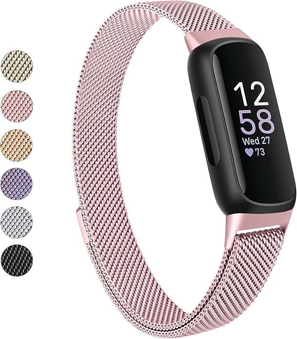 Metal Bands Compatible with Fitbit Inspire 2/Inspire HR/Inspire, Wristband Mesh Bracelet Replacement Strap for Fitbit Inspire 2/Inspire HR/Fitbit Inspire, Rose Pink