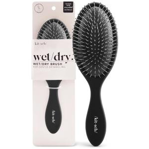 Kitsch Recycled Plastic Wet/Dry Hair Brush, Detangling Tool for Curly or Straight Styles, Brush for Tangled Strands, Flexible Hairbrush Bristles, Brushes for Women & Men, Adults & Kids - Flexi Black