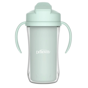 Dr. Brown's Milestones Insulated Sippy Cup with Straw and Handles, SpillProof Tumbler with Lid, 2Pack, Green, 10 oz/300 mL, BPA Free, 12m+