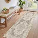 Washable Rug 3x8 Area Rugs for Entryway Bedroom Dining Room Home Office Floor Decor -Stain & Fade Resistant Non Slip Backing Carpet,Ultra-Thin Vintage Large Carpets (Brown/Beige)