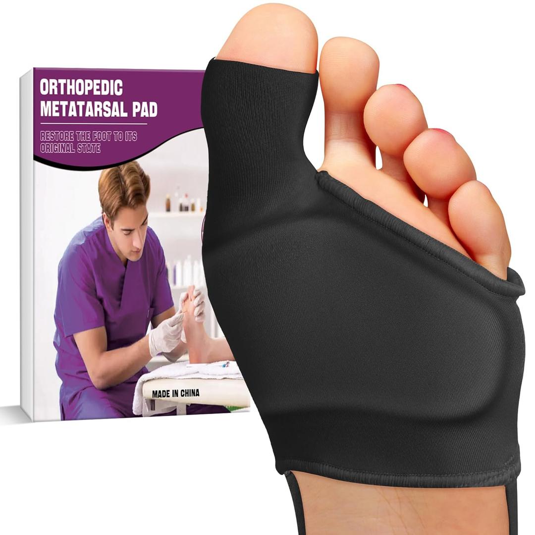 Orthopedic Metatarsal Pad,Breathable Ball of Foot Cushion with Anti-Slip Heel Grip,4 Sizes,Extra Thick Gel Pads & Adjustable Straps for Metatarsalgia relief. (L: WOMEN 10.-13/MEN 7-9.5, Black)