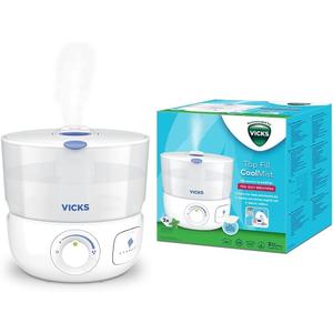 Vicks Top Fill Cool Mist Ultrasonic Humidifier
Home Use in Living Rooms, Bedrooms, Baby Nursery - Up to 24h for 35m2 - Quiet - Essential Oil - VapoPads Included - VUL585E