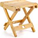 Lawei Bamboo Folding Step Stool - 12 Inch Height Bamboo Shower Bench Stool Spa Bath Seat Chairs for Shower, Leg Shaving and Foot Rest, Portable Small Stool Little Chair