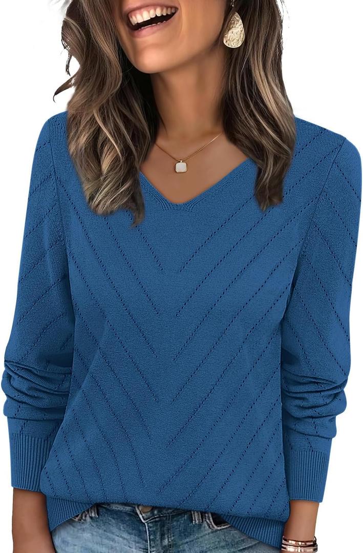 WIHOLL Sweaters for Women V Neck Casual Knit Long Sleeve Tops Lightweight Pullover Clothes Fall Fashion Outfits 2026 M