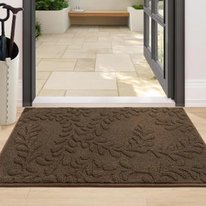 BEQHAUSE Dirt Trapper Door Mats 24x36, Non-Slip TPR Backing Dog Doormat, Super Absorbent Welcome Mat for Front Door, Muddy Shoes & Paws, Washable Entry Rugs, Brown