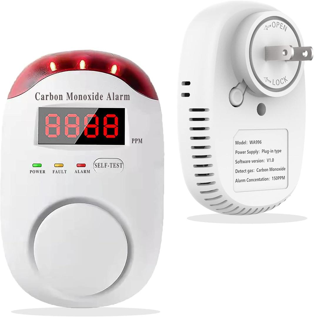 Carbon Monoxide Detectors Portable Carbon Monoxide Detector for Travel Plug in Wall with LED Digital Display Voice Light Plug and Play