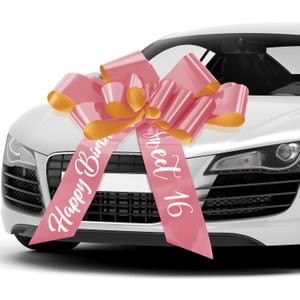 Happy Birthday Car Bow Sweet 16 Big Car Pull Bow 30 Inch Giant Gift Wrapping for Birthday Party Decorations(Rose Gold)