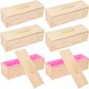 6 Packs 42oz Soap Loaf Wood Box for Soap Making, Pink Premium Silicone Loaf Soap Mollds with Wooden Box and Lid, Ideal for Large Size Homemade Soaps, Flexible and Heat Resistant