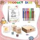 Marsui 78 Pcs Baby Shower Fun Decorate a Block Game 52 DIY ABC Letter Blocks 24 Watercolor Pen 1 Sign 1 Wooden Box with Hinged Lid for Baby Shower Gender Reveal Party Supplies(Flower)