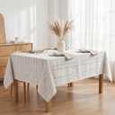 Horaldaily Light Grey Cotton Blend Tablecloth 52×70 Inch Rectangular, Farmhouse Style, Wrinkle Resistant Washable Table Cloth, Hemstitched Embroidery Table Cover for Home