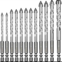 12 Pcs Concrete Carbide Drill Bits Set Hex Shank Masonry Cement Tile Drill Bit Set Hex Shank for Glass/Brick/Plastic/Wood/Procelain/Aluminium/Tile 5/32"-1/2"