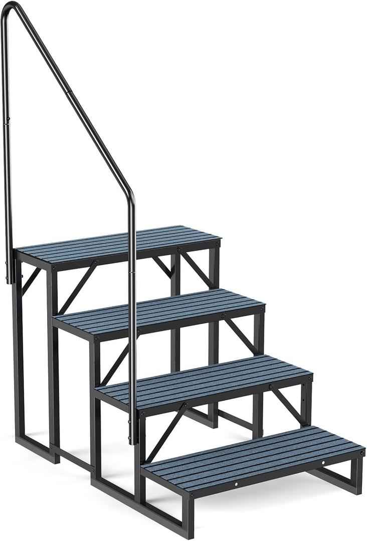 RV Steps Spa Steps with Handrail - 4 Step Hot Tub Steps Trailer Steps Mobile Home Stairs for 5th Wheel RV, Trailer, Hot Tub, Pool, Porch with Non-Slip Mats