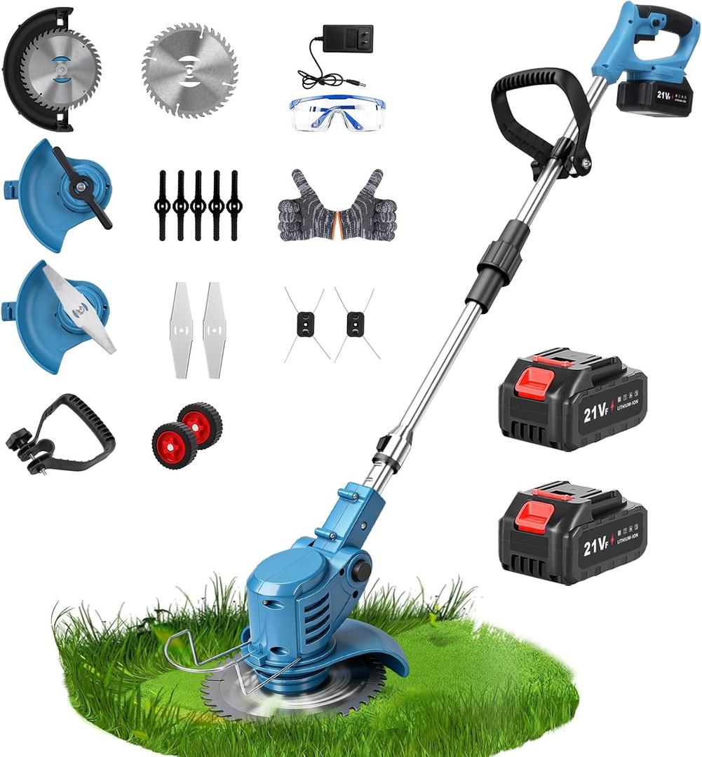 20000R Electric Weed Wacker,Cordless Weed Eater,Battery Powered, 4-in-1 Brush Cutter with Wheel,Lawn Mower for Grass, 6 inch String Trimmer for Shrubs, Weeds,Weed Trimmer for Garden Yard