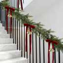 17 Extra Long Christmas Artificial Cedar Pine Cypress Garland with Ribbons and Bells Christmas Real Touch Pine Decorations for Stairs Indoor Outdoor Wall Table Mantel Fireplace Xmas Decor