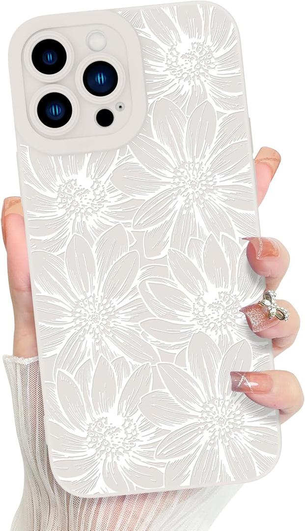 MZELQ for iPhone 12 Pro Max Case, Silicone Floral Flowers Sunflowers Cute Pattern, Camera Protection Soft Slim Phone Cover for Girls Women -White