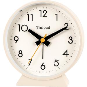 Tinload 4.5" Battery Operated Antique Retro Analog Alarm Clock, Small Silent Bedside Desk Clock,Lighted on Demand, Battery Operated, Snooze, for Living Room, Bedroom, Bedside, Desk(Cream)