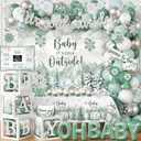 Baby Its Cold Outside Baby Shower Decorations, Green Winter Baby Shower Decorations Winter Wonderland Tablecloth Banner Backdrop Balloon Box Cupcake Topper Hanging Swirl for Boy Girl Gender Reveal