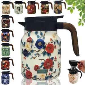 Doresty Tea Pot,Vintage Floral Pattern Tea Pot – Built-In Infuser,Raidley Vintage Floral Pattern Pot,Stainless steel insulated kettle (1000ml)