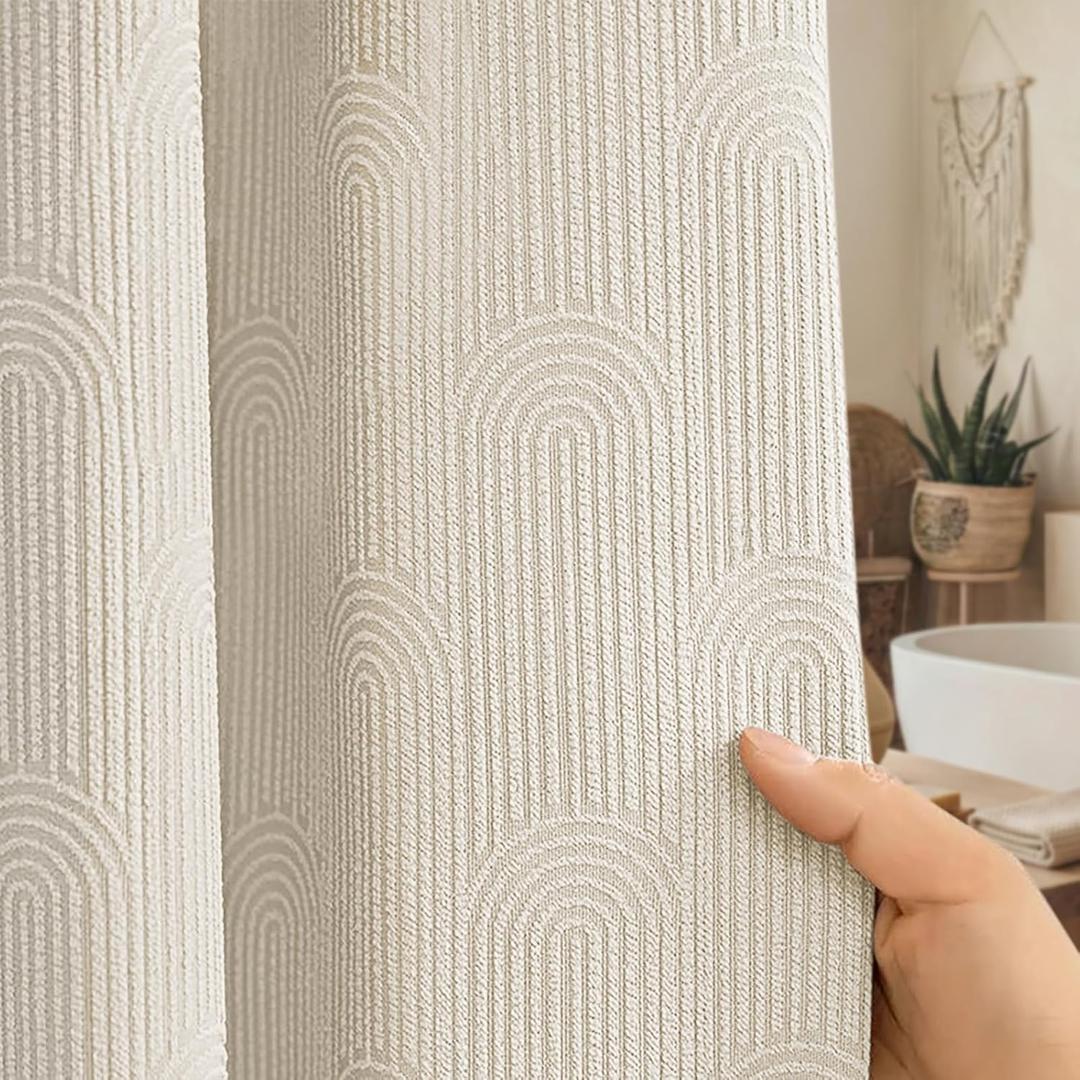 Boho Shower Curtain Cotton Morden Mid Century Minimalist Arch Texture Shower Curtain for Bathroom, Greige,72" W X 72" L