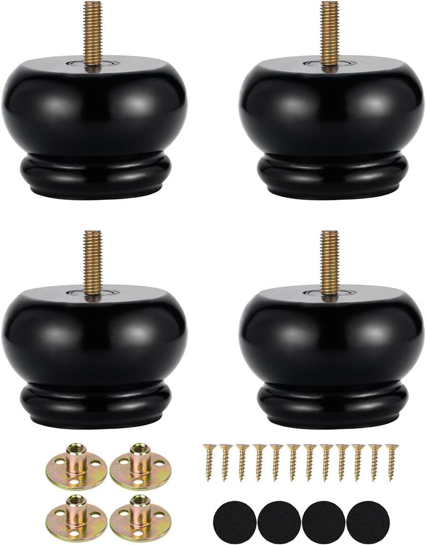 2 Inch Wood Furniture Feet for Sofa Couch Cabinet Ottoman Round Small Replacement Legs Set of 4 Screw in Predrilled M8 Bolt