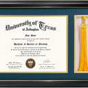 GraduationMall 11x17 Black Wood Diploma Frame with Tassel Holder for 8.5x11 Certificate Document,Real Glass,Navy Blue over Gold Mat