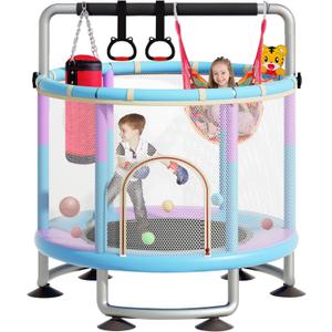 5-in-1 Toddler Trampoline for Kids,60"" Trampoline for Toddlers,Upgrade Kids Trampoline Indoor Outdoor,500lbs Baby Child Large Small Trampoline with Safety Net (light pink)