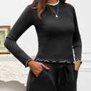 Gargenwed Women's Two-Piece Lounge Set, Long Sleeve Top and Wide Leg Pants with Pocket Casual Comfort Outfit (X-Large, Black)