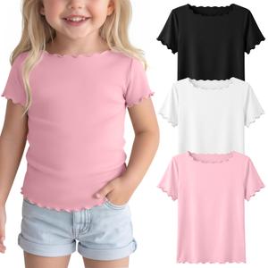 Mumucove 3 Pack Toddler Girls' Short Sleeve Tops, 3-Color, 18-24 Months