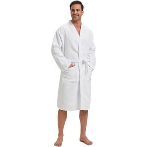 Amazon Essentials Men's Lightweight Cotton Waffle Bathrobe, White, X-Large-XX-Large