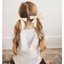 DEEKA 4 PCS Beige Cotton Linen Hair Bows 3 Styles 5" & 4" Handmade Hair Bow set for Toddler Girls Alligator Hair Clips Knot Bows Hair Accessories for Little School Girls (Beige)
