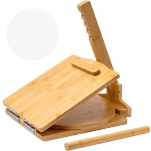 2025 Upgraded Wooden Tortilla Press 10 Inches Rotatable 10" Wood Tortilla Press Maker, with Rolling Pin & 50 Pcs Parchment Paper, for Homemade Tortillera, Roti, Chapati, Taco, Pataconera, Burritos