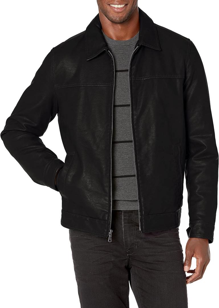 Tommy Hilfiger Men's Classic Faux Leather Jacket (Medium, Black)
