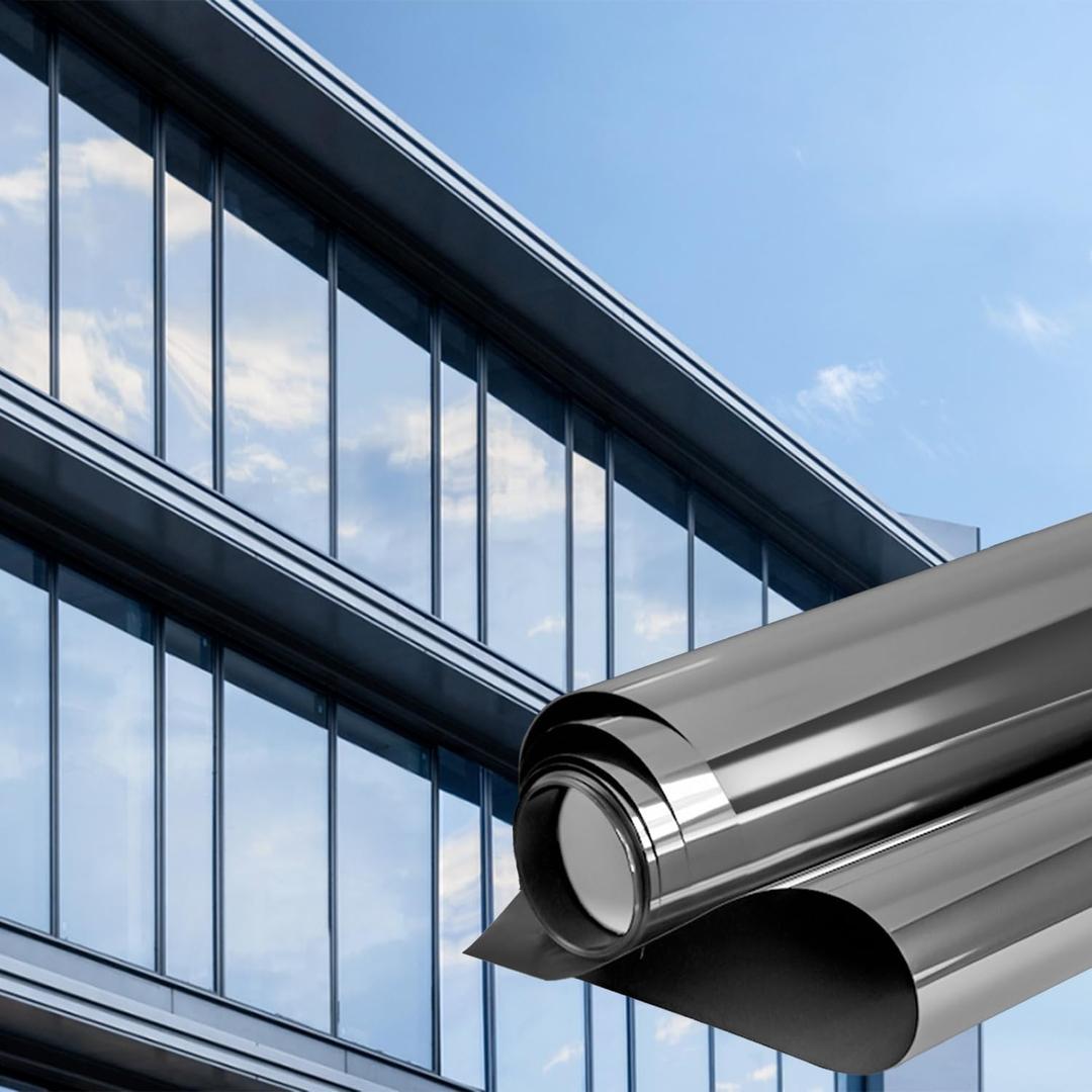 2 x Window Privacy Film One Way Mirror Reflective Window Film See Out Not in Sun Blocking Heat Control Anti UV Window Tint for Office Home Door(Black-Silver, 17.5 Inch x 6.5 Feet)