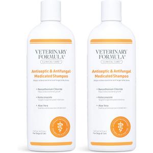 Veterinary Formula Clinical Care Antiseptic and Antifungal Medicated Shampoo for Dogs & Cats, 16 Fl Oz  Helps Alleviate Scaly, Greasy, red Skin  Paraben, Dye, Soap-Free (2 Pack)