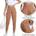 Rrosseyz Joggers for Women with Zip Pocket Lightweight Sweatpants (Brown, M)