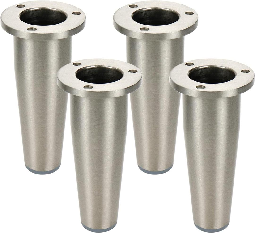 LC LICTOP Metal Furniture Legs, 4 Inch Height with 4-Hole Mounting Plate, Furniture Feet Replacement for Sofa Couch Cabinet Table Workingbench Devices, Brushed Satin Zinc Alloy, 4Pcs