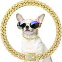 Dog Chain Collar - Cuban Link Diamond Gold Chain for Dogs, Sparkly Metal Pet Necklace for Small Medium Dogs & Cats with Secure Buckle (10 inch)