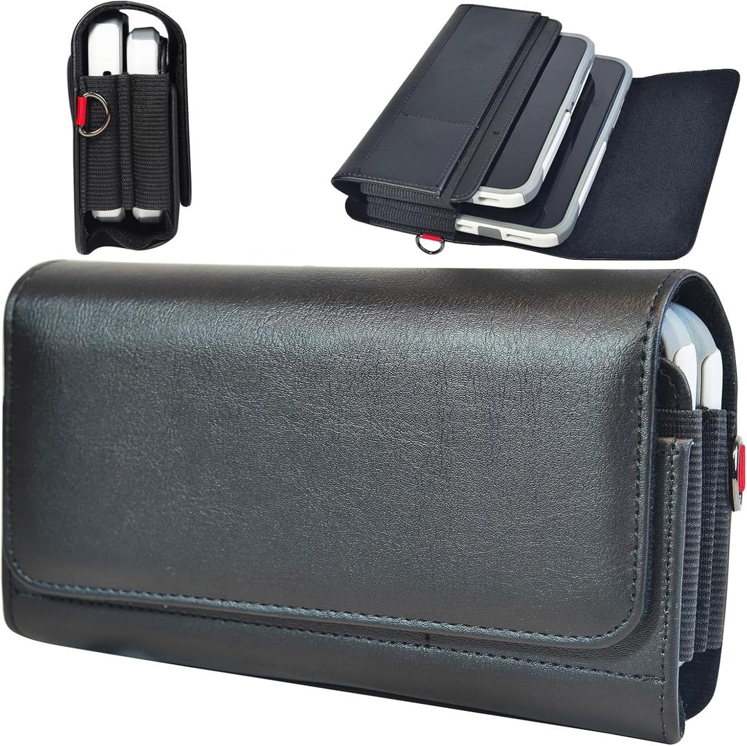 2 Cell Phone Holster Pouch Leather Case with Belt Clip Holder for iPhone 16pro max,16 Plus,15pro max,15plus,14pro max,14plus,Galaxy S24 23 S22 Ultra(Fits with Otterbox Case) (Medium)
