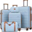 Luggage Sets 5 Piece Durable Suitcase Set with Spinner Wheels, Hard Shell Carry on Luggage with TSA Lock, Large Checked Travel Suitcases for Men and Women (LightBlue)