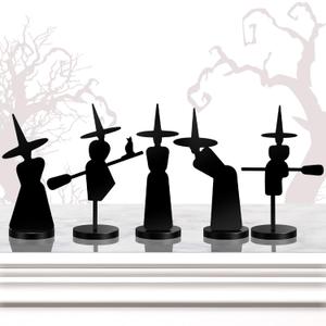 5 Pcs Halloween Decorations Indoor Halloween Witch Figurines Set Black Metal Halloween Witches Decor Stylish Witch Scene Figurine Standing Decor for Witch Sabbath Home Table Shelf