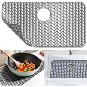 Sink Protectors for Kitchen Sink 16x12 & 18x12 & 19x13 & 24x12.5 & 26x14 & 28x14 & 29x15,Silicone kitchen sink mats protector for bottom of farmhouse sink(28.4"x15.2"Gray)