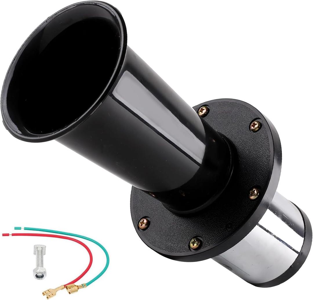 Horn 12V Kit, Antique Classic Car Hot Rod Aooga Ahooga Horn with Wire and Button, Air Horn Vintage Old Style School Horn for Truck Golf Cart Carblack
