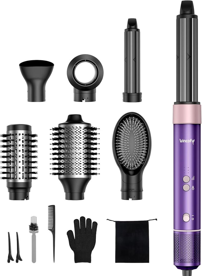 7-in-1 Hot Air Styler & Hair Dryer with 110,000 RPM High-Speed Motor Blow Dryer Brush for Fast Drying, Curling, Straightening & Volumizing  No Heat Damage  for All Hair Types  Violet