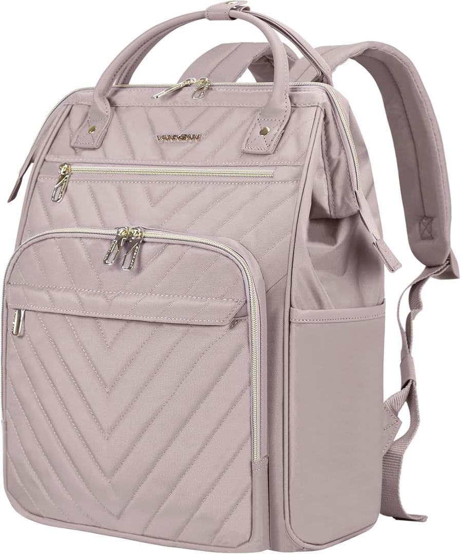 VANKEAN 17 Inch Laptop Backpack for Women Men Fashion Computer Work Bag, Large Capacity Waterproof Backpack, College Daypack Business Travel Backpack, Light Dusty Pink