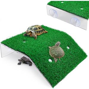 Keedolla Lawn Turtle Basking Platform Tortoise Resting Terrace, Simulation Grass Turtle Ramp Tortoise Climbing Ladder for Aquarium, Fish and Turtle Tank - Large