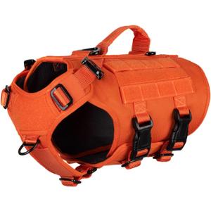 ICEFANG GN3 Tactical Dog Harness with 6X Buckle,Dog Molle Vest with Handle,3/4 Body, Hook and Loop Panel for ID Patch,No Pulling Front Clip (S (Neck 14"-18"; Chest 22"-27"), Safety Orange)