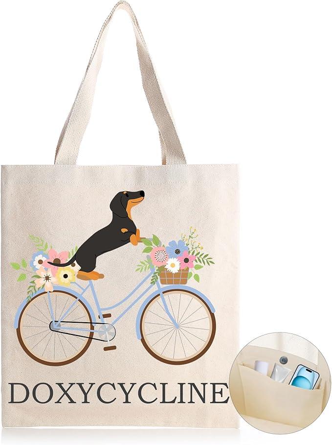 Dachshund Dog Mom Library Book Bag Gifts for Women, Christmas Dog Lover Funny Weiner Boston Terrier Themed Tote