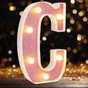 Small Led Marquee Letters, Light Up Letters, 8.58 Inch Led Letter Lights, Battery Powered Lighted Sign for Table, Party, Birthday, Christmas Decor (Pink Glitter, Letter C)