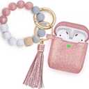Filoto Compatible with The Apple2/1 Cove case for AirPods, and Cute Soft Silicone Case Protective Skin Cover with Bracelet Keychain (Rose Gold)